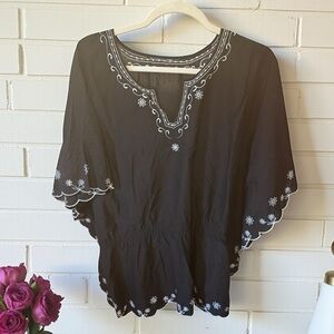 Black w/white Embroidered Women's Top